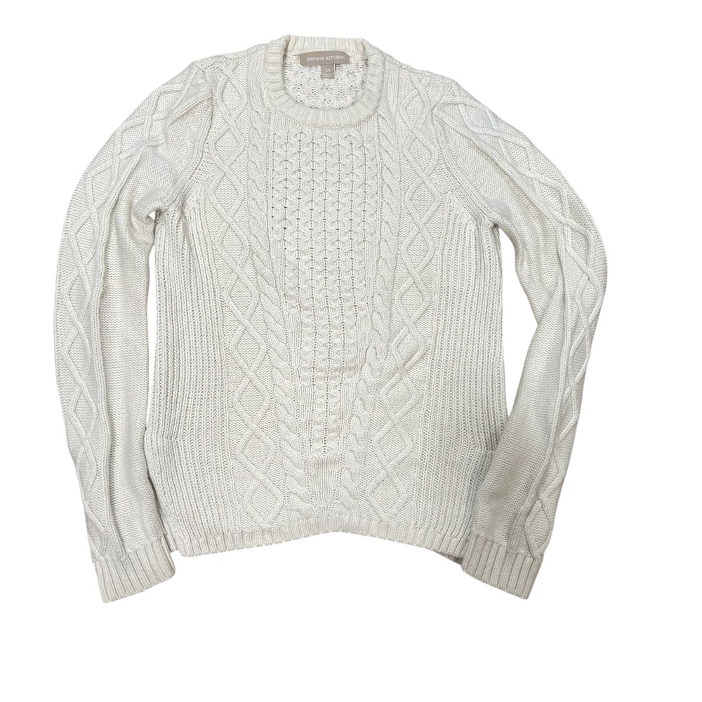 Banana Republic Cable Knit Sweater Women's XS‎ Extra Small Ivory Cream Winter